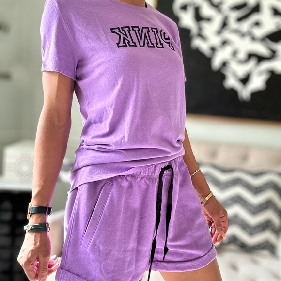 PINK Purple Lavender Short Sleeve Tee & Boyfriend Drawstring Shorts - Picture 4 of 14